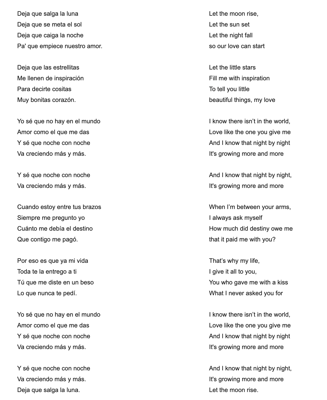 deja que salga la luna lyrics